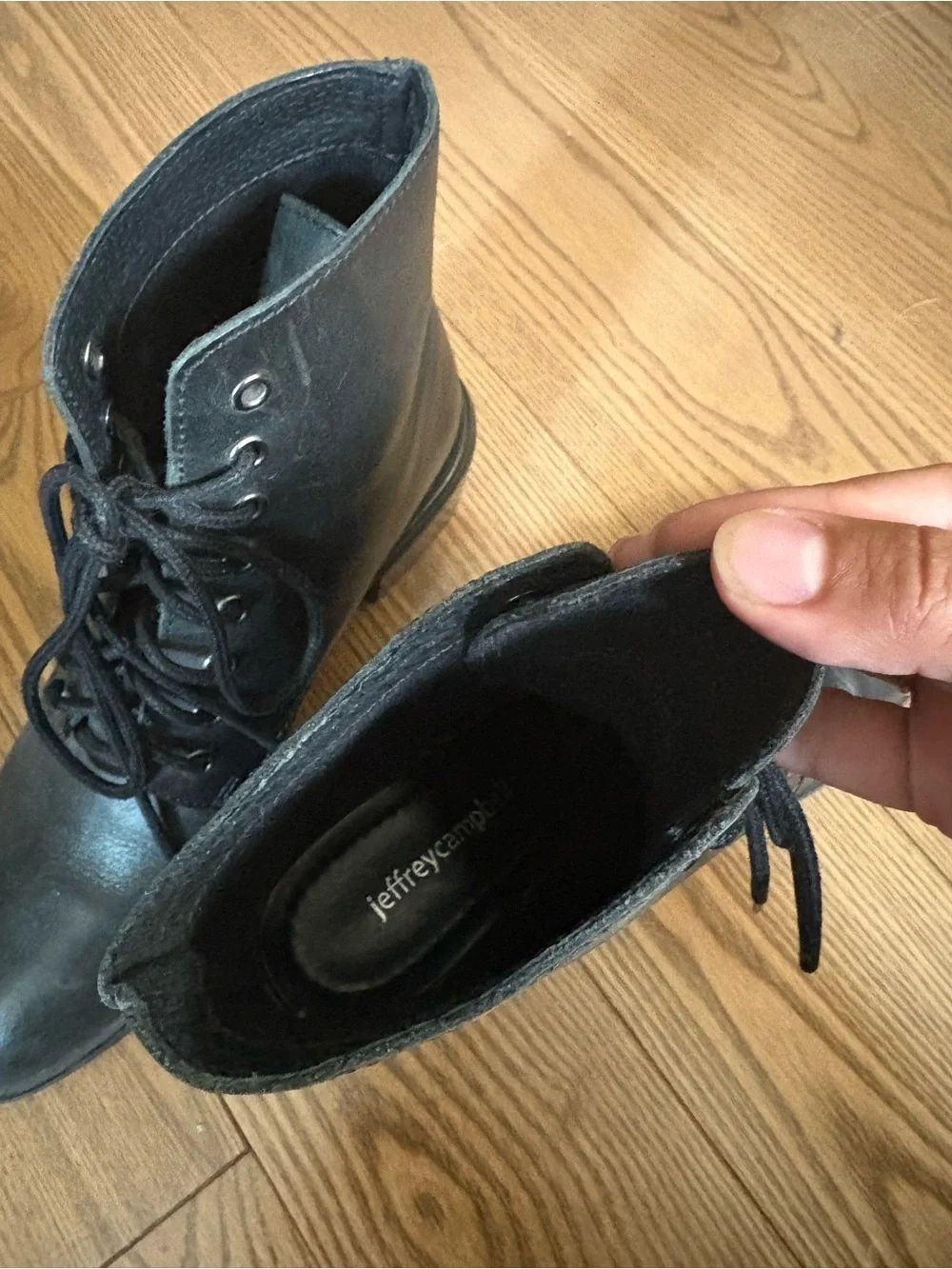 Jeffrey Campbell Black Lace-Up Leather Boots